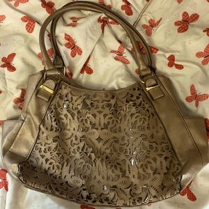 80's FASHIONABLE Light Brown Beautiful Lace Design Shoulder Bag ($10 ONLY)